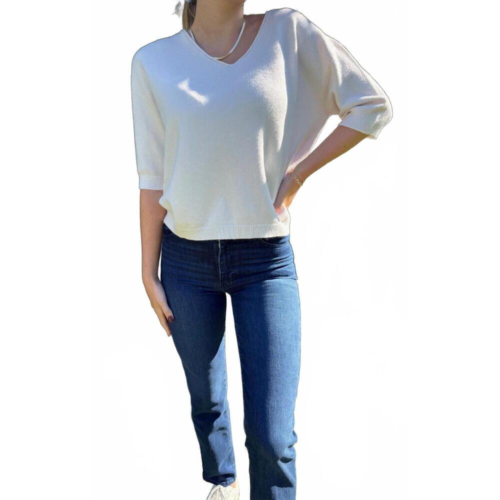 NEW MINT EXCLUSIVES aspen three-quarter sleeve knit top in classic ivory